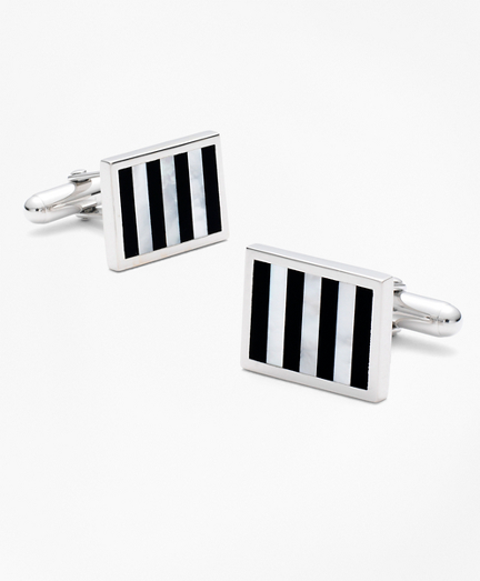 Onyx and Mother-of-pearl Silver Cuff Links