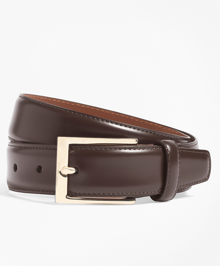 Gold Buckle Leather Dress Belt - Brooks Brothers