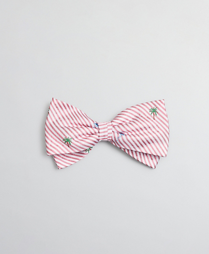 Boys Seersucker Flamingo and Palm Tree Print Pre-Tied Bow Tie