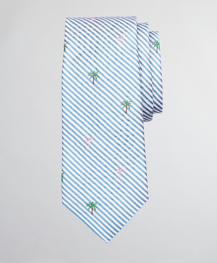 Boys Seersucker Flamingo and Palm Tree Print Tie