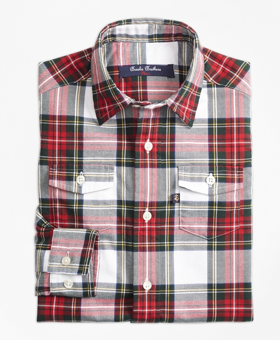 Stewart Plaid Flannel Sport Shirt - Brooks Brothers