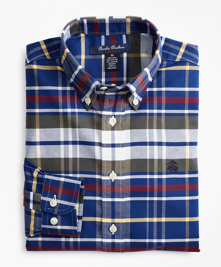 Boys Non-Iron Oxford Multi-Plaid Sport Shirt