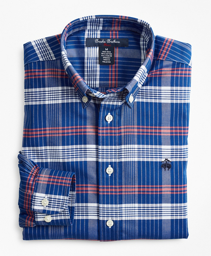 Boys Non-Iron Oxford Plaid Sport Shirt