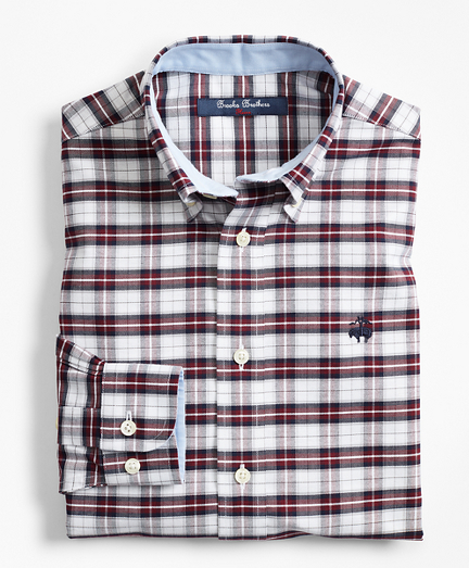 Boys Non-Iron Oxford Plaid Sport Shirt