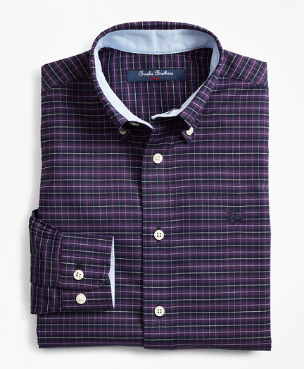 Boys Non-Iron Oxford Mini Plaid Sport Shirt