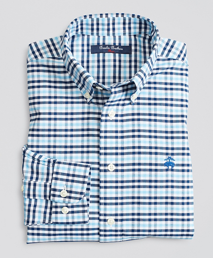 Boys Non-Iron Stretch Cotton Oxford Multi-Gingham Sport Shirt