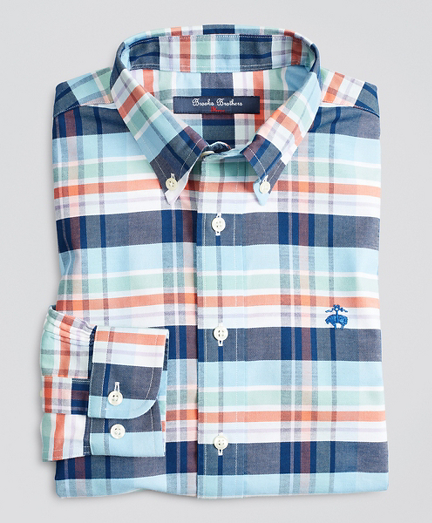 Boys Non-Iron Stretch Cotton Oxford Plaid Sport Shirt