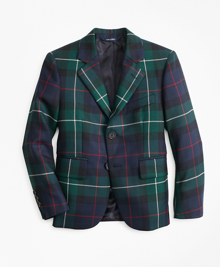Boys Wool Two-Button Black Watch Plaid Sport Coat