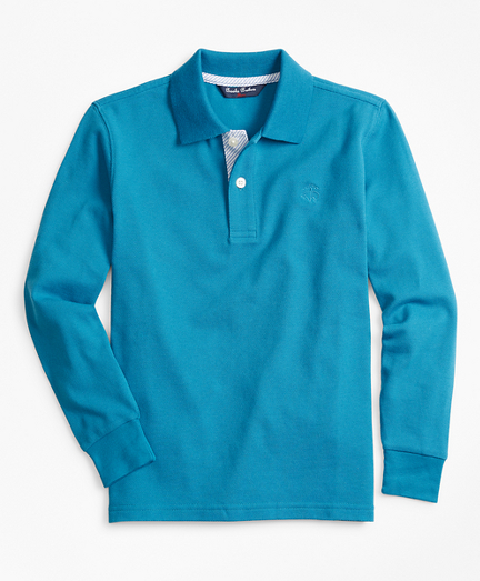 Boys Long-Sleeve Cotton Pique Polo Shirt - Brooks Brothers