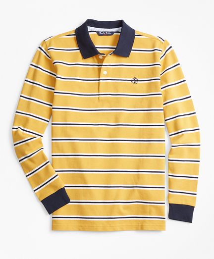 Boys Cotton Long-Sleeve Stripe Polo Shirt