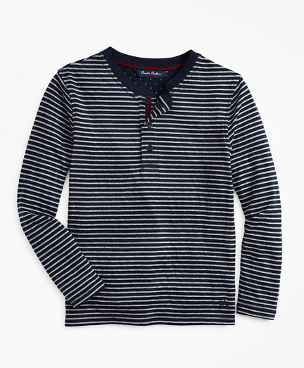 Boys Wide Stripe Henley - Brooks Brothers