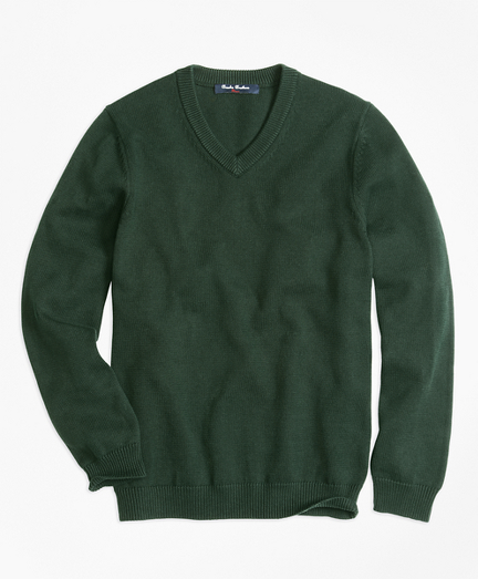 Boys' Hunter Green V-Neck Sweater | Brooks Brothers
