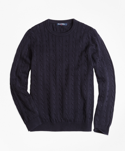 Boys' Navy Crewneck Cable Sweater | Brooks Brothers