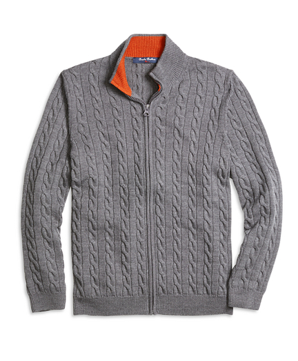 Boys Merino Wool Full-Zip Cable Sweater