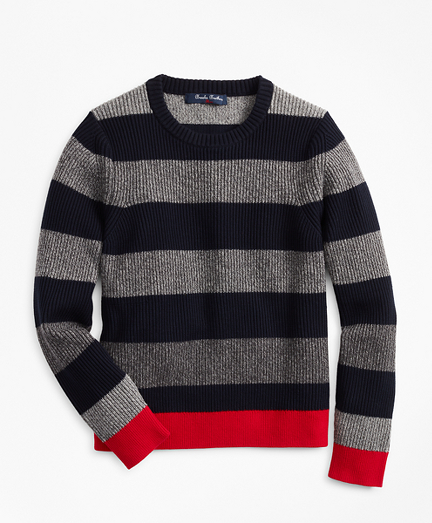 Boys Cotton Crewneck Stripe Sweater