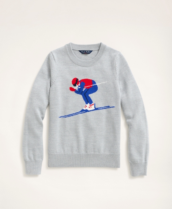 Boys Merino Wool Skiing Intarsia Sweater Grey-Multi