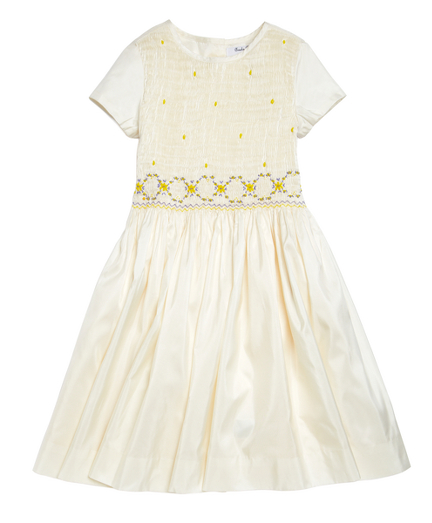 Girls Short-Sleeve Floral Taffeta Smocked Dress