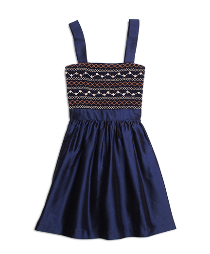 Girls Silk Sleeveless Smocked Dress
