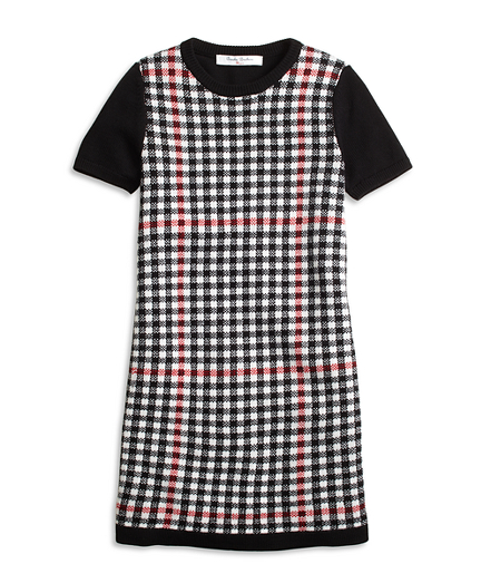 Girls Short-Sleeve Windowpane Sweater Dress