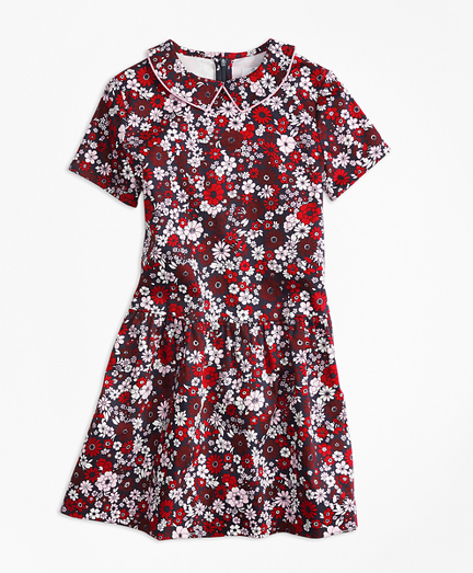 Girls Short-Sleeve Cotton Sateen Floral Dress