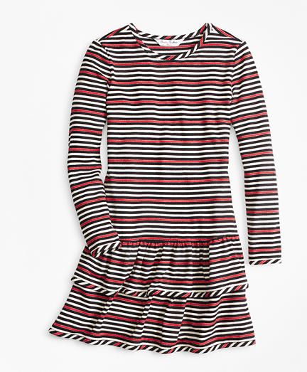 Girls Striped Ruffle Knit Dress