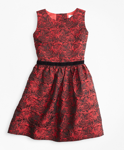 red jacquard dress