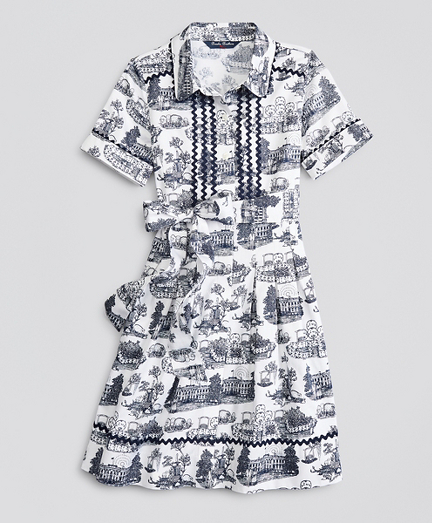 blue and white toile dress