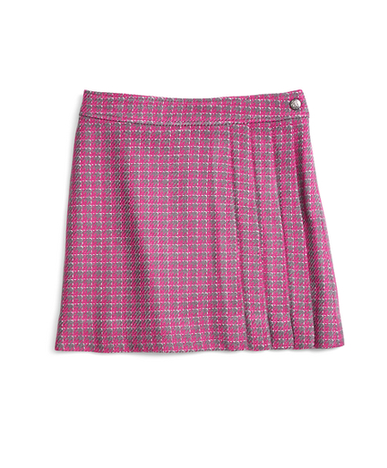 Girls' Pink & Grey Houndstooth Pleated Skirt | Brooks Brothers