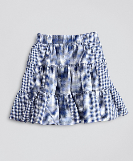 Girls Seersucker Check Ruffle Skirt