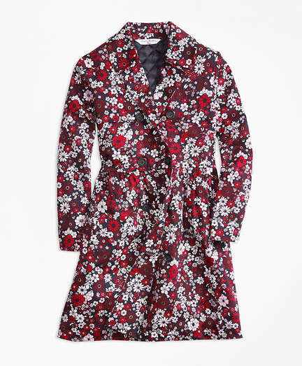 Girls Cotton Sateen Floral Trench