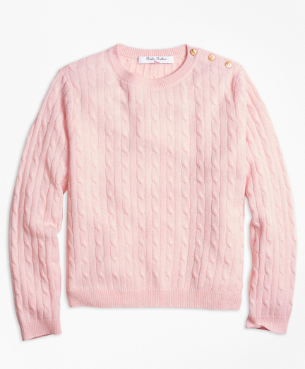 Girls' Pink Cashmere Cable Knit Crewneck Sweater | Brooks Brothers