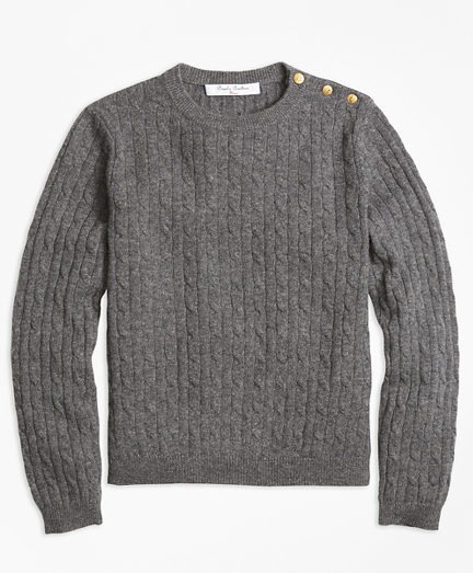Girls' Grey Cashmere Cable Knit Crewneck Sweater | Brooks Brothers