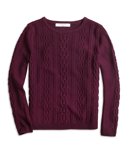Girls Merino Wool Cable Crewneck Sweater