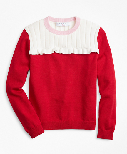 Girls Cotton Color-Block Ruffle Sweater