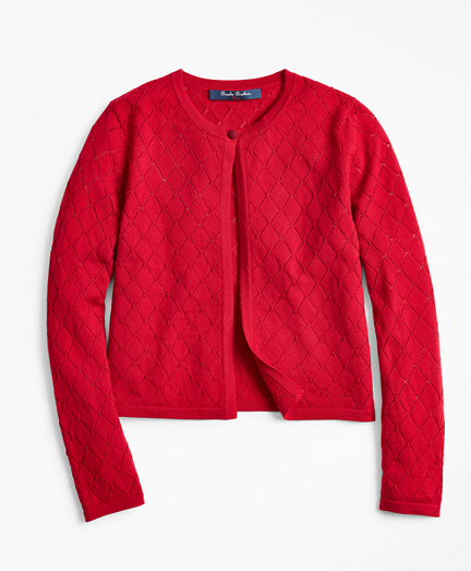 red pointelle cardigan