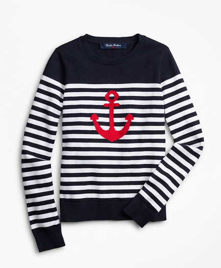 Girls Cotton Anchor Intarsia Sweater