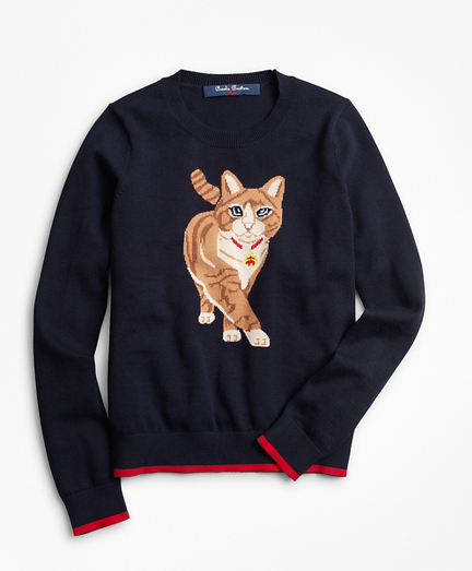 Girls Cotton Kitty Intarsia Sweater