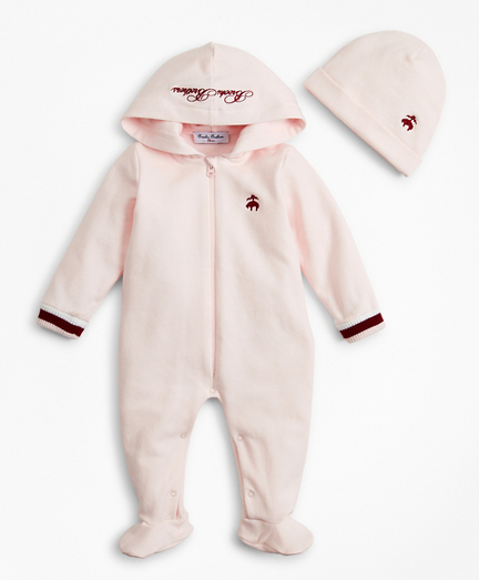 Girls Hooded Footie & Hat Set - 6 Months