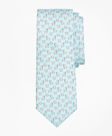 Crab and Flag Motif Print Tie