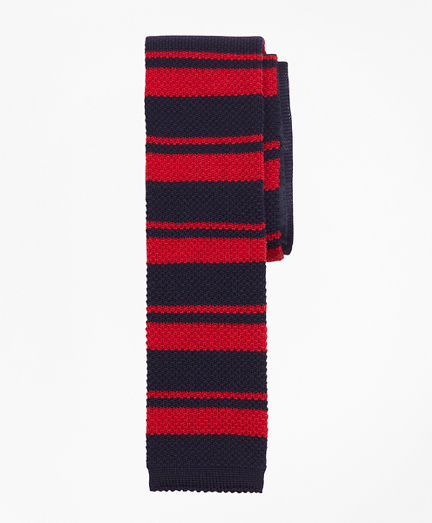 Square End Horizontal Stripe Knit Tie