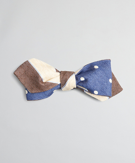 Textured Stripe and Dot Pointed End Bow Tie