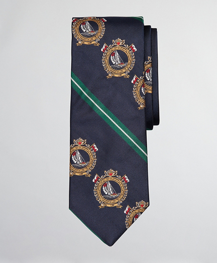 Limited Edition Archival Collection Nautical Crest and Rep Stripe Silk Tie