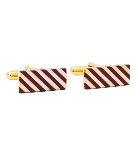 Burgundy and Gold Diagonal Stripe Rectangular Cuff Links