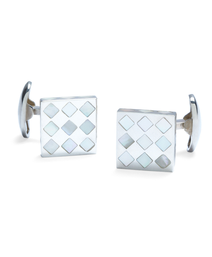 White Diamond Mother-of-Pearl Square Cuff Links