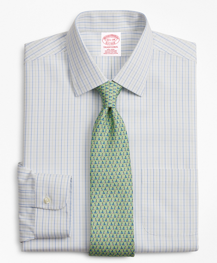 Traditional Relaxed-Fit Dress Shirt, Non-Iron Grid Check