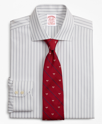 Stretch Traditional Relaxed-Fit Dress Shirt, Non-Iron Pinstripe