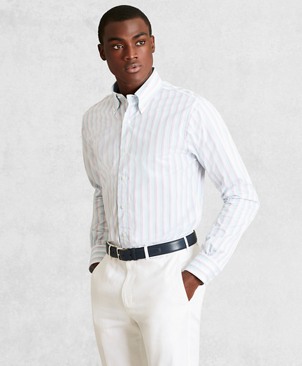 Golden Fleece&reg; Regent Fitted Dress Shirt, Button-Down Collar Multi-Stripe Poplin