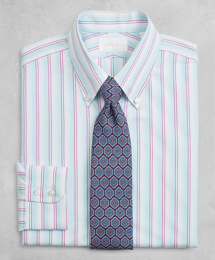 Golden Fleece&reg; Milano Slim-Fit Dress Shirt, Button-Down Collar Multi-Stripe Poplin