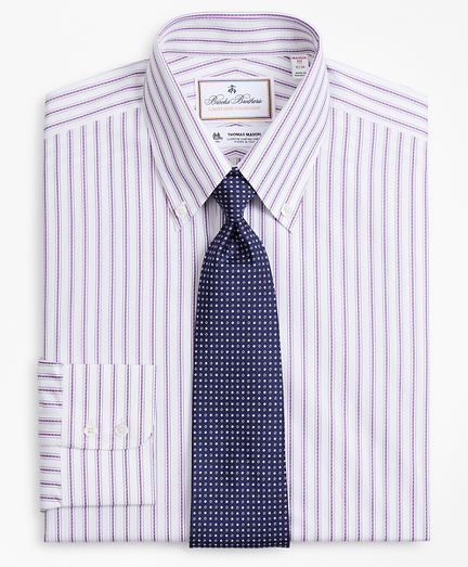 Brooks Brothers Men's Luxury Collection Regular Classic-Fit Dress Shirt, Button-Down Collar Stripe
