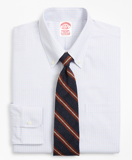 Stretch Traditional Relaxed-Fit Dress Shirt, Non-Iron Grid Check